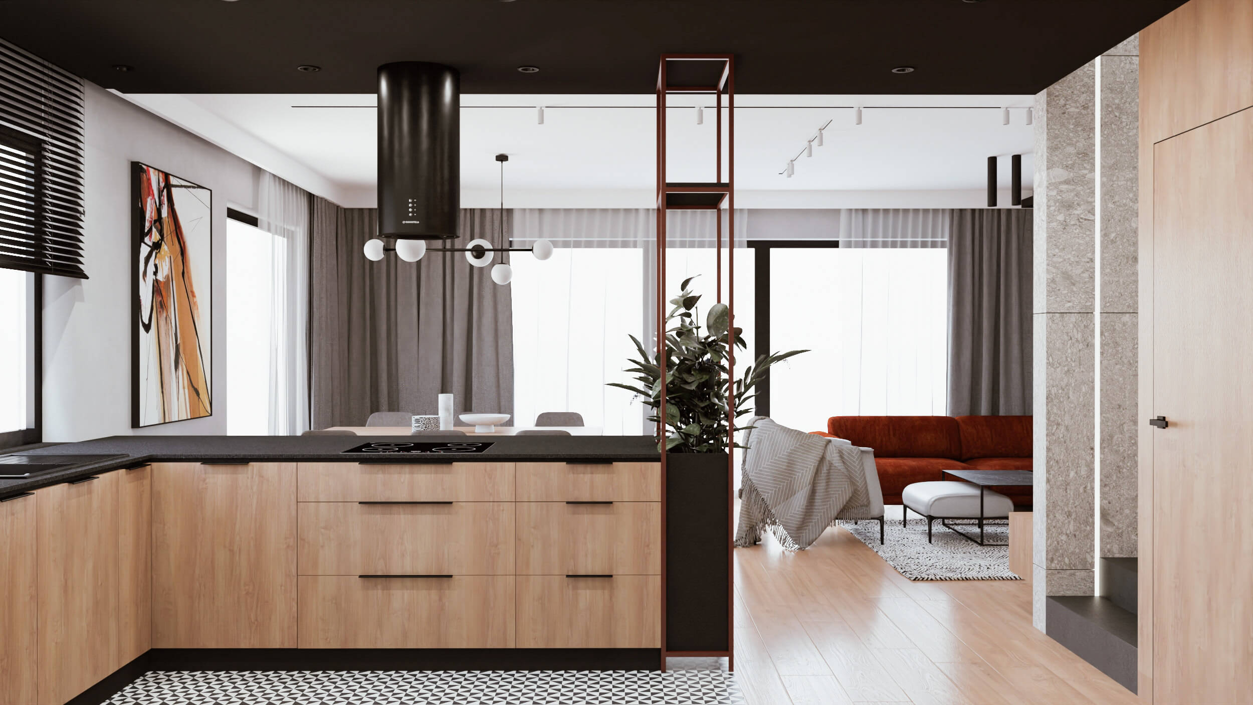 drewniana kuchnia w nowoczesnym wnętrzu