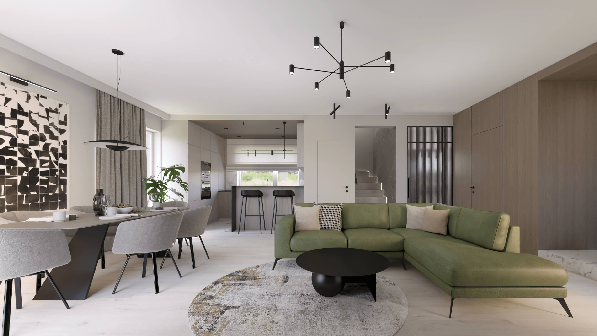 jasna kuchnia otwarta na salon