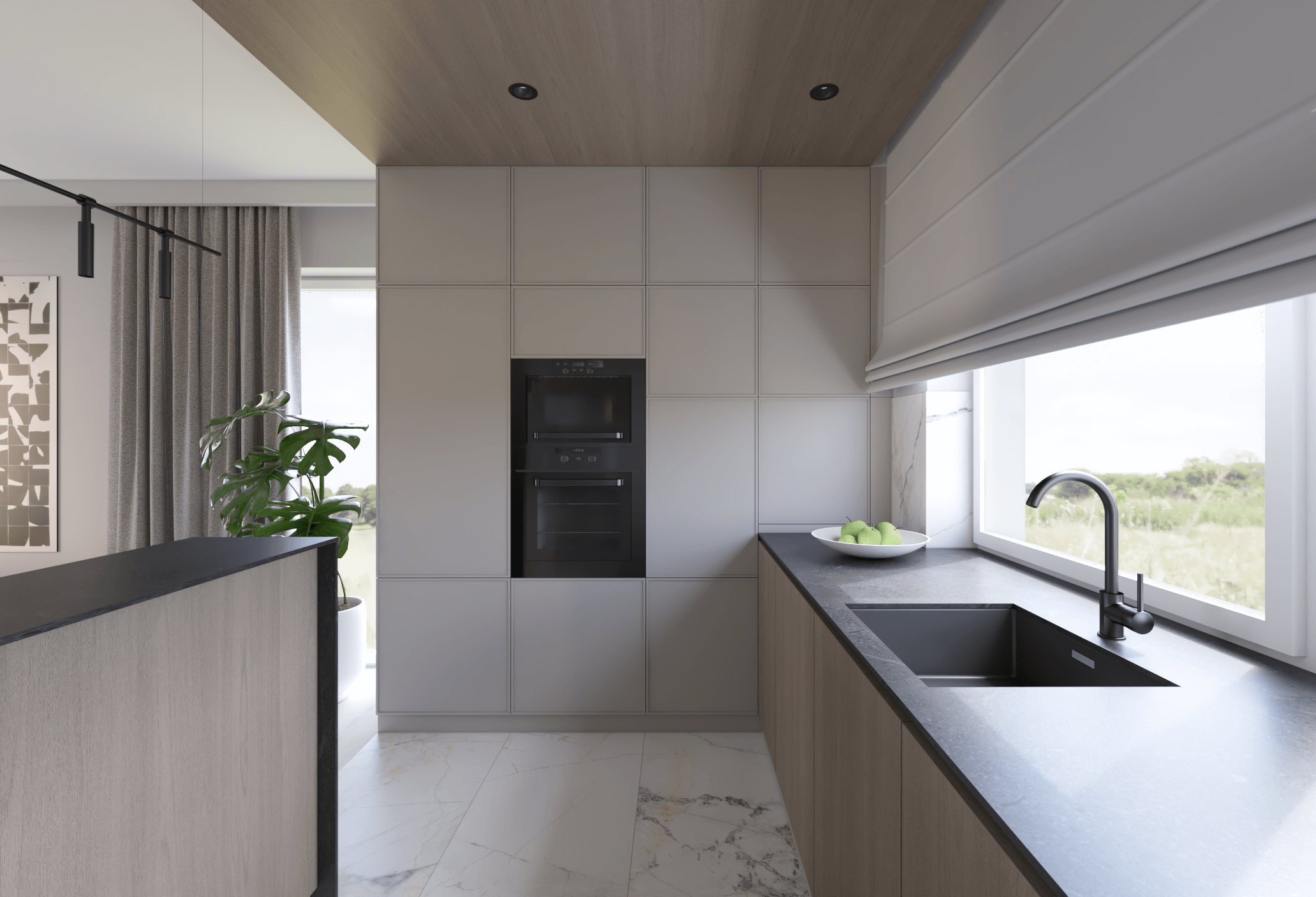 jasna wysoka zabudowa meblowa w kuchni