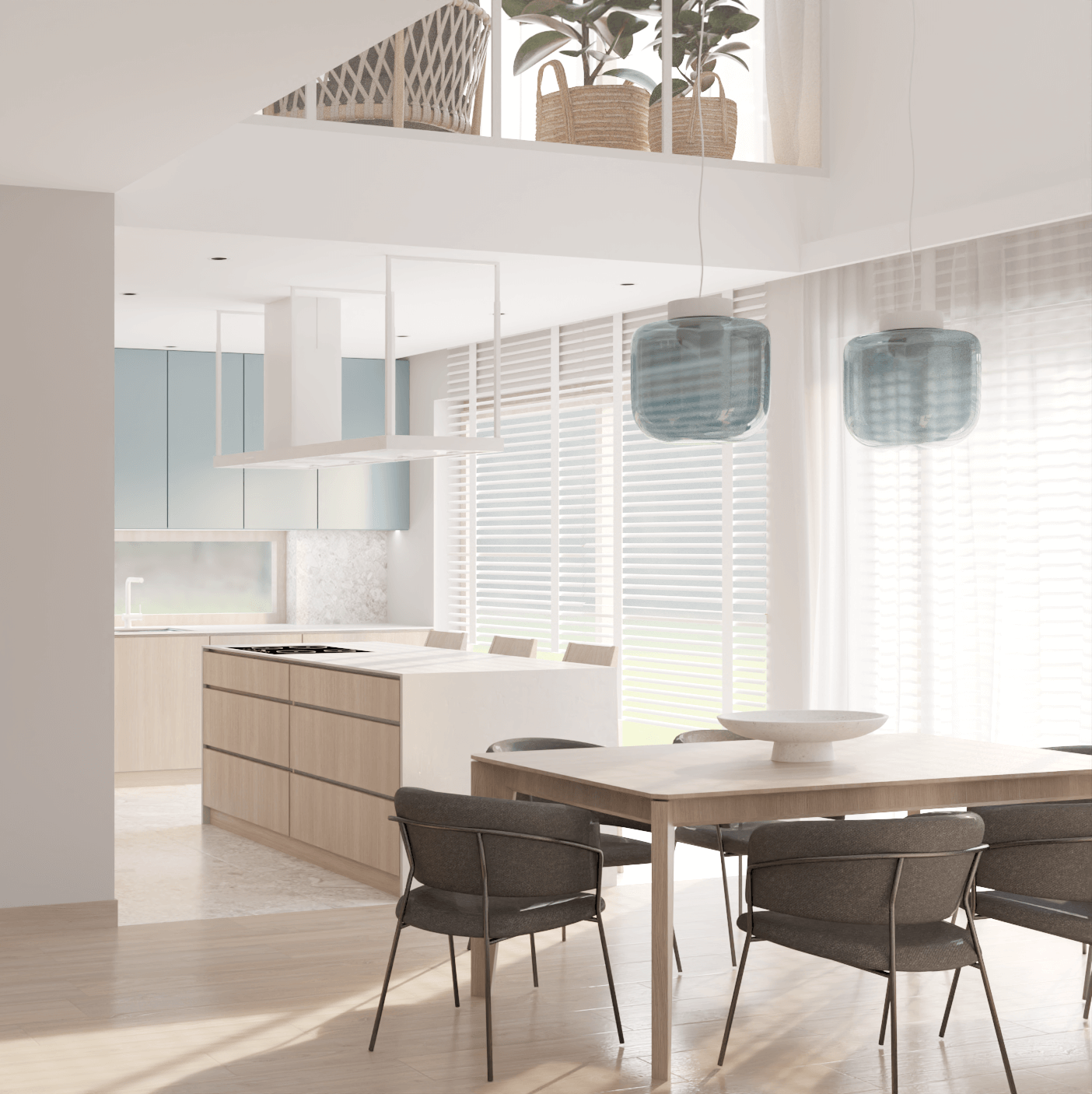 nowoczesna jadalnia z antresolą