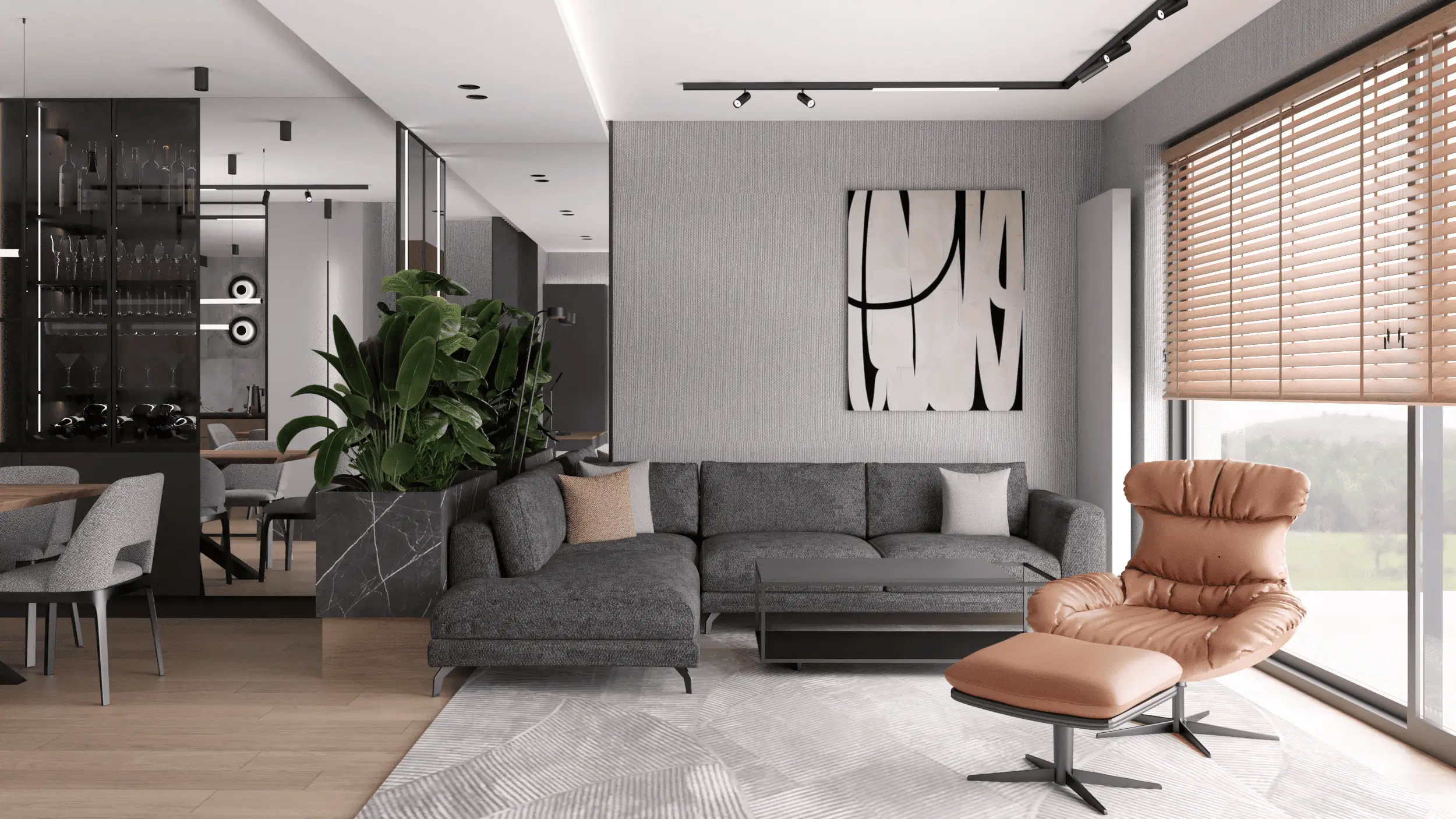 nowoczesny salon z narożnikiem