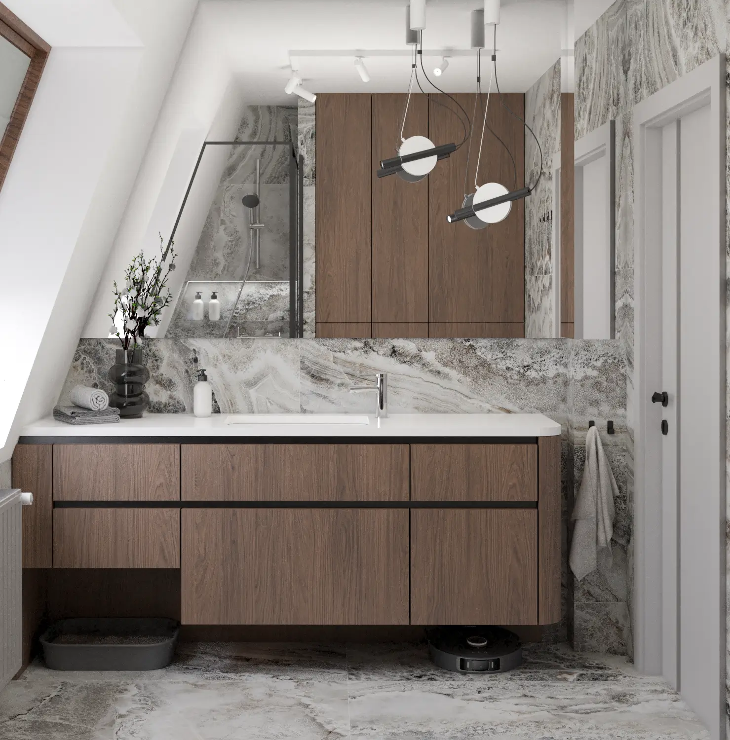 orzechowe fronty w łazience